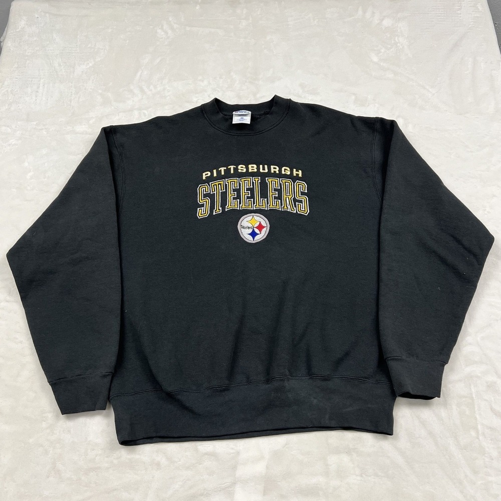 Pro Player Sweatshirt Mens XL Black Pittsburgh Steelers Embroidered Vintage NFL